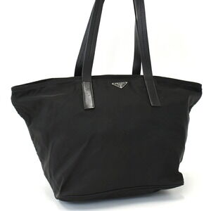 Prada Tote Bag Shoulder Triangle Plat Logo Black